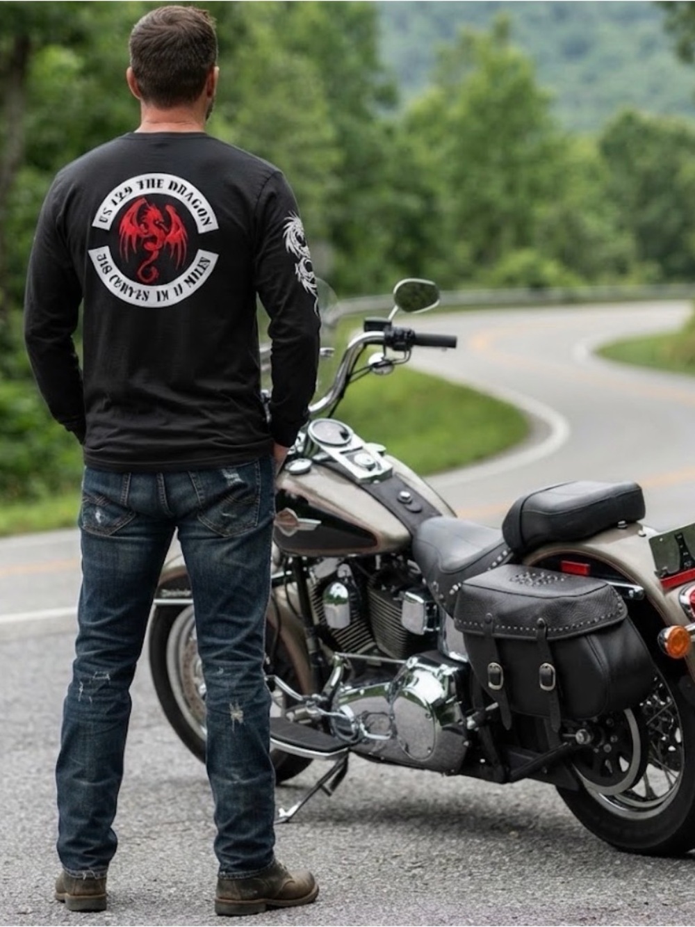 US 129 The Dragon Tail of the Dragon Motorcycle Long Sleeve Graphic Shirt